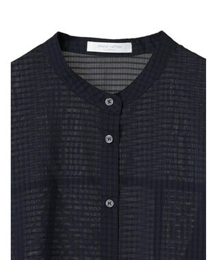 Green Parks シアーチェック袖ドロストシャツチュニック Dark Navy