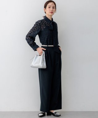 組曲 S 【WEB限定】フラワーラッセルレースシャツライク ブラウス ネイビー系