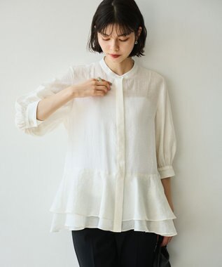 #Newans 【洗える】ダブルフリルヘムシアーシャツ ホワイト
