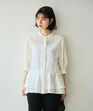 #Newans 【洗える】ダブルフリルヘムシアーシャツ ホワイト