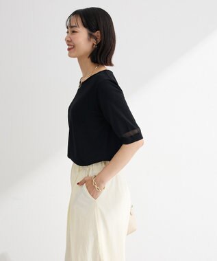 Green Parks 袖シアーニットプルオーバー Black