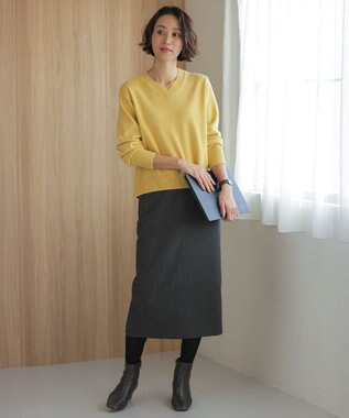 J.PRESS LADIES CASHBIT NEO Vネック ニット イエロー系