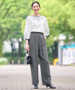 自由区 S 【洗える】コードエンブロイダリーボートネック ブラウス オフ