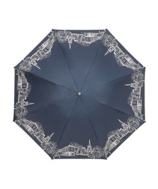 MOONBAT 【遮光100%/収納バッグ付き】SOLFEGE MODE  晴雨兼用 折りたたみ日傘 街並プリント ディープブルー