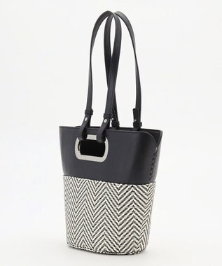 ICB 【先行予約】 フェイクラフィア2WAYバッグ ブラック×オフホワイト