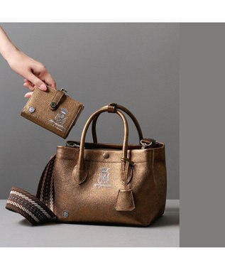 A.D.M.J. 【牛革】メタリックレザー/キューブトート21cm ブラス　ブラウン