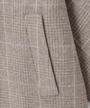 自由区 L 【17号サイズまで展開・カタログ掲載】ウールリバーチェック柄ノーカラー コート モカチェック