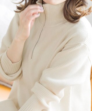 Tiaclasse 【洗える】ハーフジップニットチュニック エクリュ