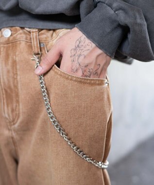 WEGO チェーン付きバルーンデニムパンツ ブラウン