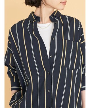 AMERICAN HOLIC ドビーストライプシャツチュニック Stripe Navy