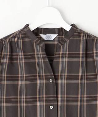 J.PRESS LADIES 【洗える】綿セルロースクリアチェック スタンドカラー ブラウス グレー系3