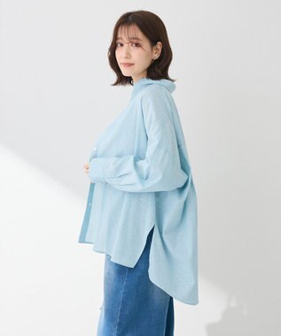 Green Parks 綿麻混レギュラーカラーＢＩＧシルエットシャツ Sax