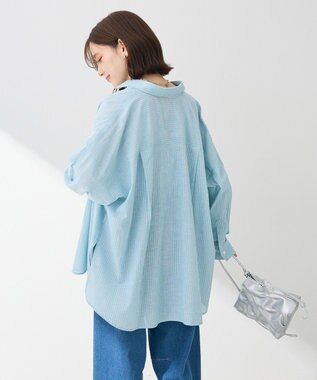 Green Parks 綿麻混レギュラーカラーＢＩＧシルエットシャツ Sax