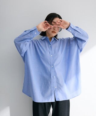 Green Parks 綿麻混レギュラーカラーＢＩＧシルエットシャツ Stripe Blue