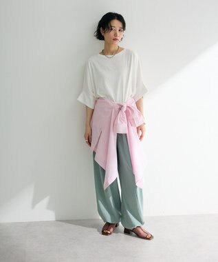 Green Parks 綿麻混レギュラーカラーＢＩＧシルエットシャツ Stripe Pink