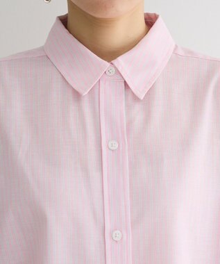 Green Parks 綿麻混レギュラーカラーＢＩＧシルエットシャツ Stripe Pink