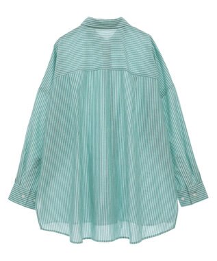Green Parks 綿麻混レギュラーカラーＢＩＧシルエットシャツ Stripe Green