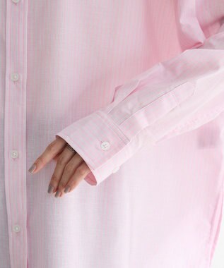Green Parks 綿麻混レギュラーカラーＢＩＧシルエットシャツ Stripe Pink