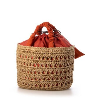 UNBILLION カシュカシュ cachecache / 下がりリボン柄編みトートバッグ オレンジ