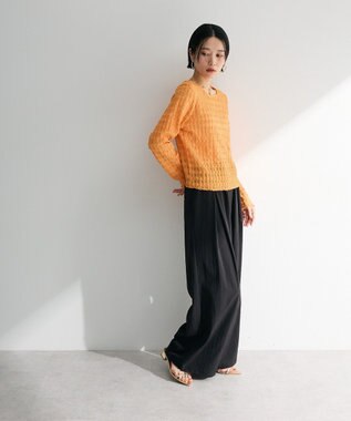 Green Parks クロップドボートネック表面感プルオーバー Orange