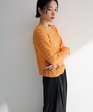 Green Parks クロップドボートネック表面感プルオーバー Orange