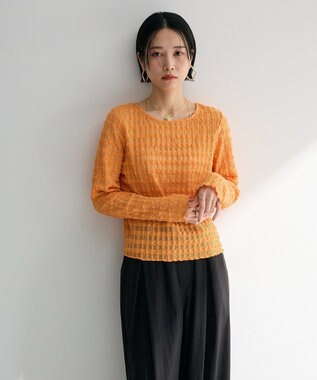 Green Parks クロップドボートネック表面感プルオーバー Orange