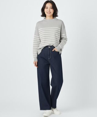 ANY 【新色追加】ハイネックデイリーニット グレー×オフ