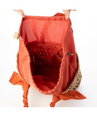 UNBILLION カシュカシュ cachecache / 下がりリボン柄編みトートバッグ オレンジ