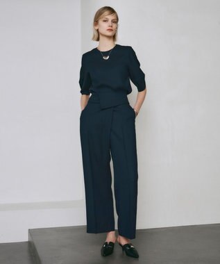 ICB L 【UVケア・接触冷感・速乾・防シワ・洗える】 FluidBackSatin デザインワイドパンツ ネイビー系