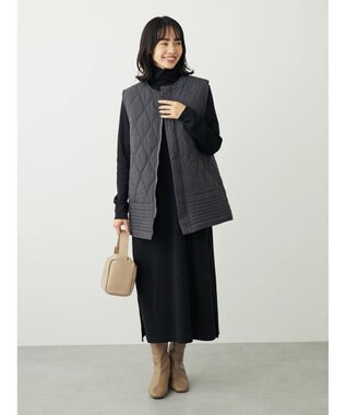 Green Parks ヒョウタンキルトミドル丈ベスト Charcoal Gray