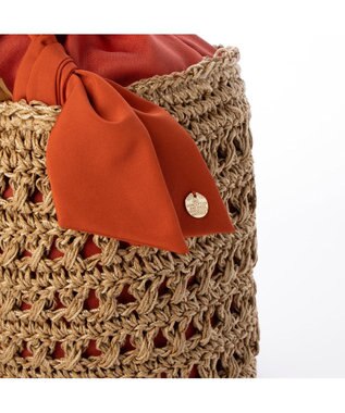 UNBILLION カシュカシュ cachecache / 下がりリボン柄編みトートバッグ オレンジ