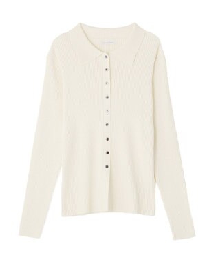 Green Parks 襟付きリブニットカーディガン Ecru