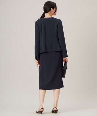 自由区 【セットアップ対応・洗える】トリアセダブルクロスノーカラー ジャケット ネイビー系