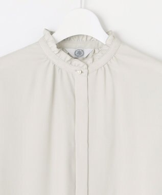 J.PRESS LADIES L 【洗える】ヌーディスバックサテン フリル襟 ブラウス ライトグレー系
