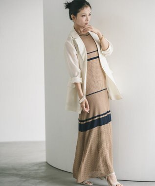 YECCA VECCA 【尾崎紗代子さん着用】透かし編みニットワンピース Beige