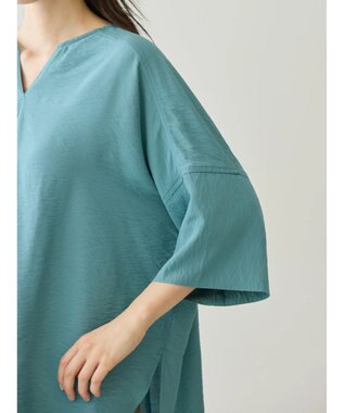 AMERICAN HOLIC 接触冷感スキッパーバックギャザーブラウス Blue Green