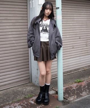 WEGO 【ユニセックス着用ITEM/MLサイズ展開】フェイクスウェードロゴスウィングトップ ブラック中濃色