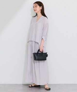 Green Parks 接触冷感シルキータッチローンオープンカラーシャツ Gray Beige