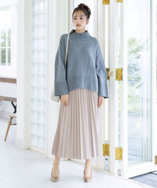 Tiaclasse 【洗える】モックネックポインテルニットトップス ブルー