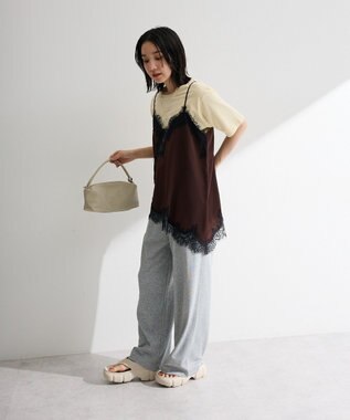 Green Parks レースドッキングサテンビスチェ Brown