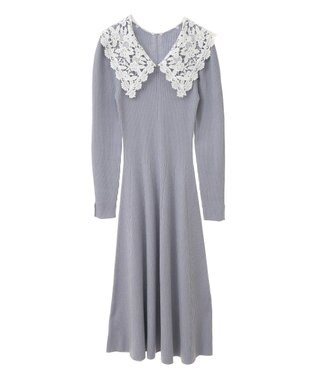 earth music&ecology 襟レースニットワンピース Sax