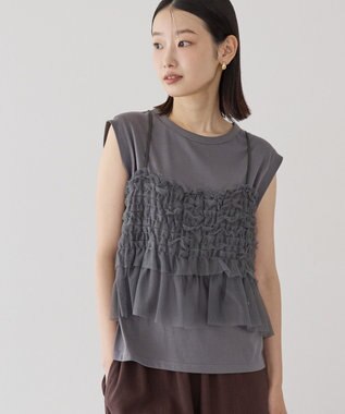 AMERICAN HOLIC 【2点セット】チュールキャミ+ノースリーブT Charcoal Gray