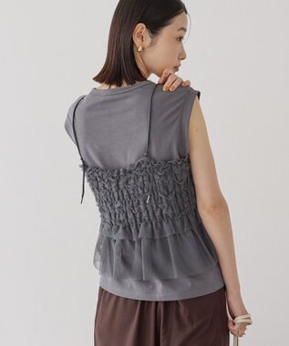 AMERICAN HOLIC 【2点セット】チュールキャミ+ノースリーブT Charcoal Gray