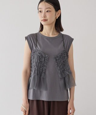 AMERICAN HOLIC 【2点セット】チュールキャミ+ノースリーブT Charcoal Gray
