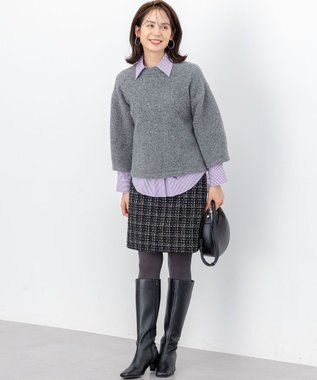 組曲 S 【加藤ローサさん着用】コットンタッチシャーティングボウタイ付き シャツ パープル系1