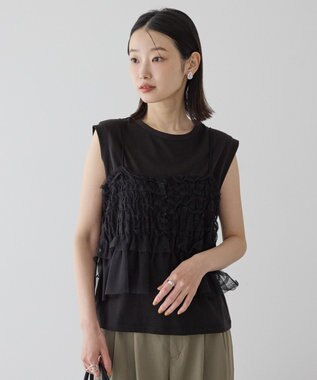 AMERICAN HOLIC 【2点セット】チュールキャミ+ノースリーブT Black