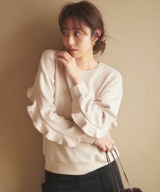 Feroux 【洗える】袖フリルダンボール プルオーバー ベージュ系