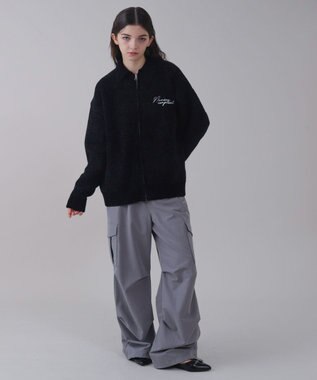 WEGO 【ユニセックス着用ITEM】ベロアモールワンポイントZIPカーディガン ブラック