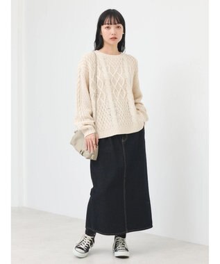 earth music&ecology ウォッシャブルケーブルプルオーバー Ivory