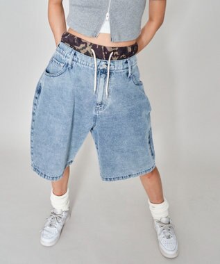 WEGO 【ユニセックス着用ITEM/MLサイズ展開/ウエストゴム】ボクサードッキングデニムショーツ